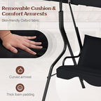 Tangkula 3 Person Porch Swing, Patio Swing with Removable Cushion & Powder-Coated Steel Frame, Outdoor Swing with Canopy for Porch, Backyard, Garden, Balcony (Black)