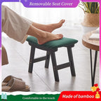 Foot Stool,Ottoman,Bamboo Small Sofa Foot Rest Under Desk,Extra Seating for Living Room, Bedroom and Kitchen (Black Stool Legs - Green Surface)