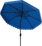 SAFAVIEH 9ft Outdoor Patio Umbrella, Round, Valance, Pacific Blue & White Trim, Auto Crank Tilt, UV Resistant for Deck, Backyard, Poolside (PAT8006P)