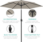 Best Choice Products 7.5ft Heavy-Duty Round Outdoor Market Table Patio Umbrella w/Steel Pole, Push Button Tilt, Easy Crank Lift - Beige