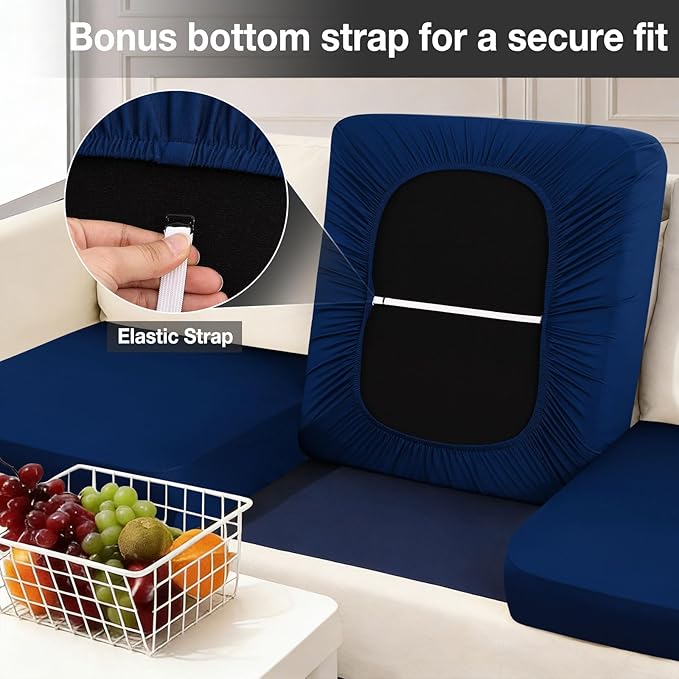 Patio Cushion Covers, 8-Piece Navy Stretch Set with Non-Slip Straps