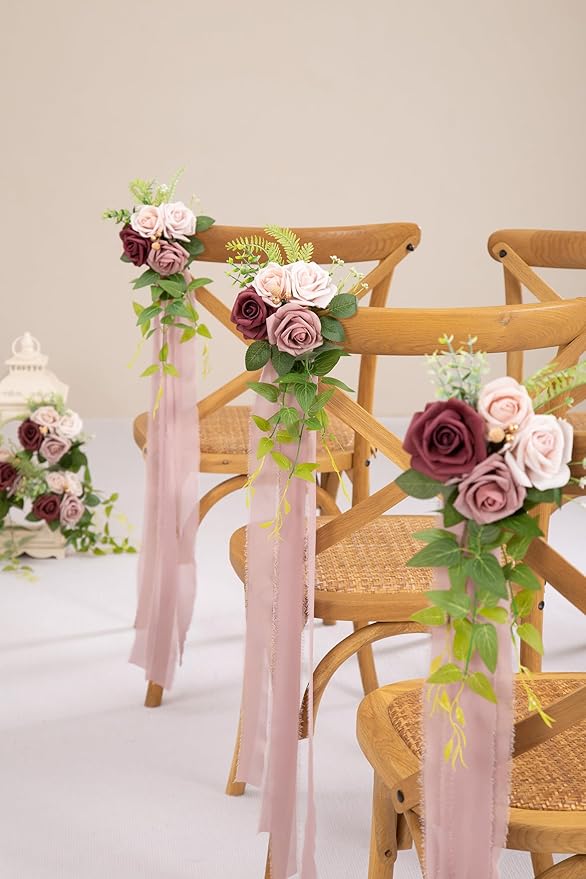 Artificial Flowers Set of 10 Mauve Rose Pew Decorations, 5.5-Inch