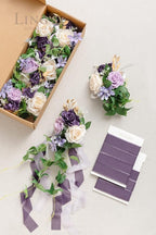 Artificial Wedding Pew Flowers, 8 Pcs Lilac and Gold Silk Aisle Decor