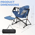 Ainfox Hammock Camping Chair with Footrest, Foldable Portable Rocking Chairs for Adults Outside Swinging Camp with Cup Holder Pillow for Outdoor Patio Poolside (Dark Blue)