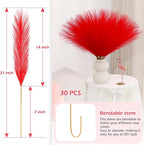 Artificial Pampas Grass Stems, Red, Pack of 30, 21.7 Inch Silk