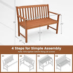 Tangkula Outdoor Garden Bench, 2-Person Eucalyptus Wood Bench with Backrest, Armrests and Slatted Seat, Patio Garden Bench for Yard, Porch, 800 lbs Capacity, Natural