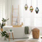 Yaomiao 3 Pcs Stained Glass Hanging Plant Terrariums Hanging Glass Planter Small Geometric Terrarium Air Plant Terrarium with Chain for Succulent Moss Holders Garden Wall Windowsill (Vivid Color)