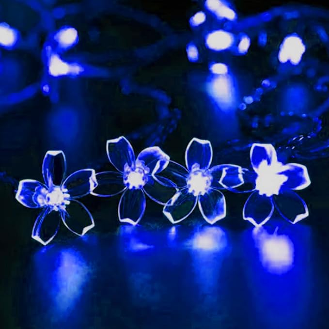 Indoor String Lights, 33ft 100 LED Blue Cherry Blossom Flowers, 8 Modes