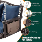 Upgraded Wicker Hanging Porch Swing Heavy Duty 900 LBS 3-Seat Outdoor Patio Swing Chair Bench for Adult w/ 8.9ft Hanging Chains Cushions and Cup Holder
