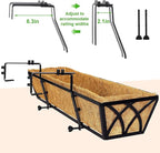 HFHOME 24 inch Window Deck Rail Planter with Coco Liner, 24" Dia Window Box Trough with Coconut Coir Liners, Black Metal Hanging Flower Planter Basket for Indoor Outdoor Lawn - Set of 4