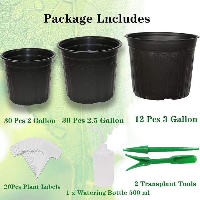 72-Pack 2/2.5/3 Gallon Flexible Plastic Plant Pots, Thickened Soft Seed Starting Container for Indoor Outdoor Plants, Seedlings, Vegetables, Succulents and Cuttings