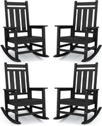 KINGYES Oversized Outdoor Rocking Chair Set of 4, All-Weather Patio Rocking Chairs for Porch, HDPE Outdoor Patio Rockers with High Back & Wide Seat for Garden, Lawn, Black