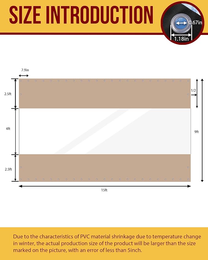 Clear Vinyl Patio Curtains, 19oz Waterproof PVC with Grommets