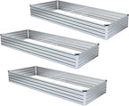 3 Pack 6x3x1FT Galvanized Raised Garden Bed Kit, Outdoor Metal Planter Box for Vegetables, Bottomless Rectangular Gardening Bed with Support Rods, Tool-Free Assembly, Silver