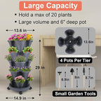 GameXcel Vertical Planter 5 Tier Stackable Planters Garden Planters Strawberry Herb Flower and Vegetable Planter Indoor Outdoor Gardening Pots with Removable Wheels and Tools - Dark Gray