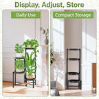 iDavosic.ly Plant Stand Indoor Outdoor, 4 Tier Corner Metal Flower Display Holder Shelf, Easy Assembly Folding Tall Orchid Rack for Patio Balcony Porch Garden Living Room House, Black