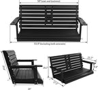 Poly Lumber 2-Seat Porch Swing, HIPS 4.5-Feet Bench Swing with Foldable Cup Holders,18/8 Stainless Steel Hardware, High Backrest and Deep Contoured Seat (Carbon Black, 4.5-feet)