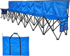 VEVOR Portable Folding Bench, 8 Seat Foldable Soccer Bench with Side Pockets and Carrying Bag, Lightweight Sideline Seating with Back Rest for Football, Baseball, Camping, Outdoor Events, Blue