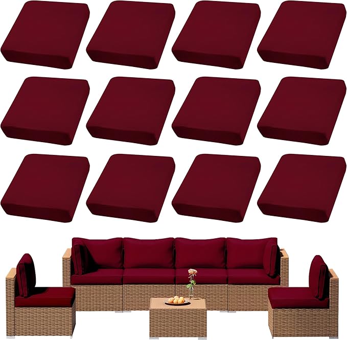 Stretch Outdoor Cushion Covers, 12 Pack, Claret, Fits 20-27 Inch Patio Cushions