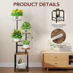 Round Plant Stand Indoor with Grow Light, 5-Tiered Tall Plant Stand Indoor, Metal Plant Shelf with Adjustable Light, Ideal for Living Room, Garden, Patio (Black Brown)
