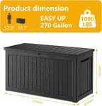 270 Gallon Deck Box, Resin Outdoor Indoor Waterproof Storage Box, Lockable - Image 2