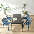 Modern Stackable Outdoor & Indoor Plastic Dining Chairs Set, Armchairs Set, Weather-Resistant, Ideal for Patios, Cafes, and Home Use, Set of 4 (Blue)