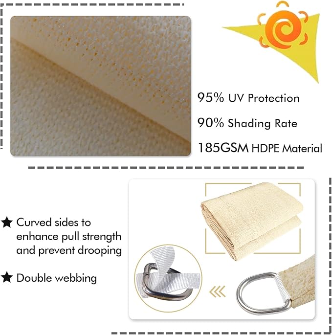 KANAGAWA 8'X8' Cream Custom Size Sun Shade Sail Square UV Block Canopy Cover for Patio Backyard Lawn Garden Outdoor (Customized Available)