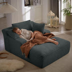 50 Inch Chaise Lounge Chair Indoor, Oversized Corduroy Upholstered Boneless Sofa Bed, Deep Seat Sleeper Couch Reading Chairs, Cloud Sofas Couches for Living Room, No Assembly Required (Dark Grey)
