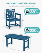 Outdoor Rectangle Dining Table, Heavy-Duty HDPE Table for 6, Weatherproof Patio Table with Umbrella Hole, Rounded Corners for Safety, Navy Blue
