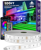 AILBTON 100ft Outdoor LED Strip Lights Waterproof,IP68 Outside Led Light Strips Waterproof with Bluetooth App Remote Control,Music Sync RGB Exterior Led Rope Lights,for Balcony,Deck,Roof,Garden,Pool.