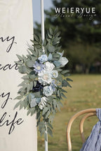 Blue Silk Rose Wedding Arch Swags, 2-Piece Set with Ties and Clips