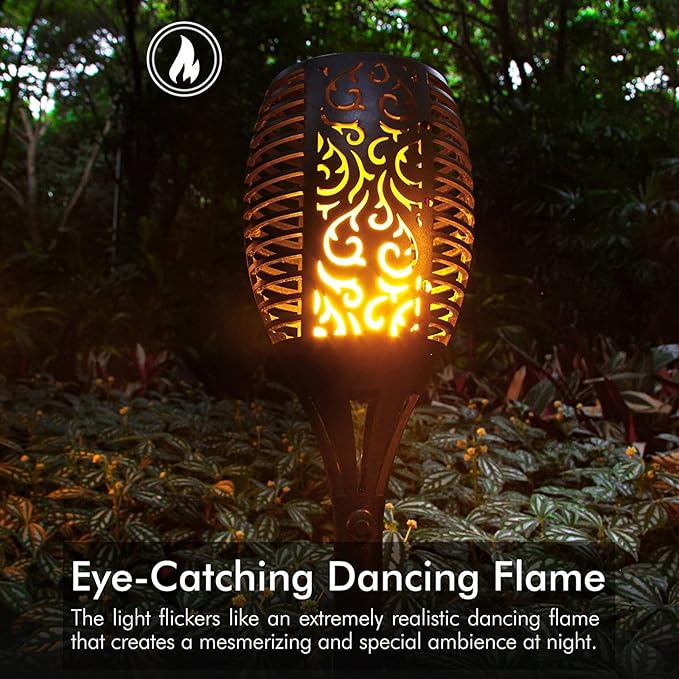 Solar Torch Light 43 Inch, Flickering Flame, 3 Modes, Glossy Finish