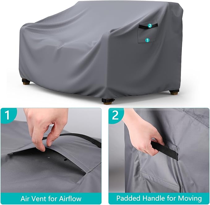 Sofa Cover for Outdoor Patio, Waterproof Grey Polyester with Air Vent