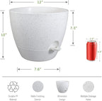 12inch 2Pack Large Self Watering Planters, Plastic Plant Pots with 60oZ Removable Deep Reservoir and Multi Mesh Drainage Holes for Indoor Outdoor Garden Plants and Flowers, White Speckles