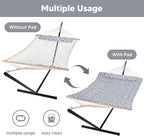 SUNCREAT Outdoor Double Hammock with Stand, Two Person Cotton Rope Hammock with Polyester Pad, Circle Pattern
