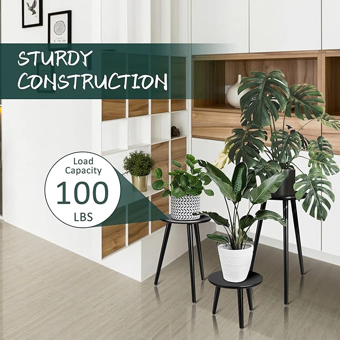 Uneedem Indoor Plant Stand Wood Mid Century Plant Stand for Indoor Plants, Modern Plant Table, 20.5" Tall Plant Holder Stand for Flower Pots, Small Round Side Table, Black