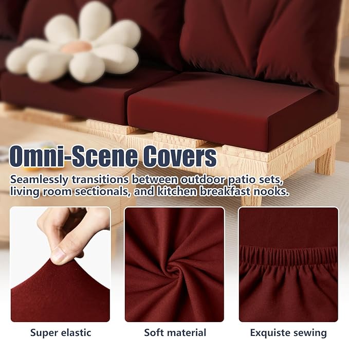 Cushion Covers, 8 Pack Stretch Fit Wine-Red Outdoor Patio Slipcovers