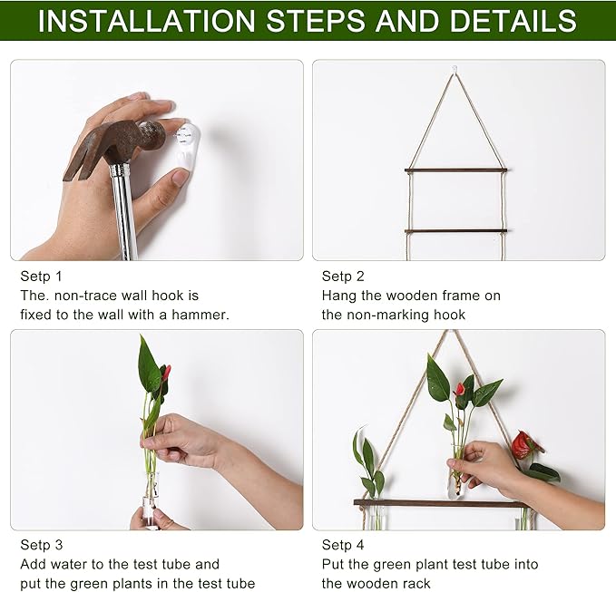 Terrarium Wall Hanging Propagation Station, 3-Tier Wood Frame, Glass Tubes
