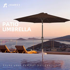 JEAREY 9FT Outdoor Patio Umbrella Outdoor Table Umbrella with Push Button Tilt and Crank, Market Umbrella 8 Sturdy Ribs UV Protection Waterproof for Garden, Deck, Backyard, Pool (Brown)