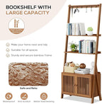 Bookcase with Drawers, 4-Tier Bamboo Bookshelf Ladder Shelf with 6 Hooks, Tall Narrow Retro Book Shelf, 24.8"L x 10.6"W x 59.5"H, Standing Storage Organizer for Living Room, Office, Bedroom, Walnut