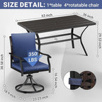 LEVELEVE 7 Piece Outdoor Patio Dining Set with 6 Swivel Dining Chairs & 1 Large Round Dining Table,Bistro Furniture Set for Lawn, Garden, Deck, Backyard and Porch