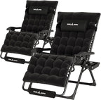 UDPATIO Oversized Zero Gravity Chair Set of 2, 33In XXL Patio Reclining Chair with Cushion, Outdoor Folding Recliner with Pillows|Cup Holder|Foot Rest|Padded Headrest, Black, Support 500LB