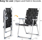 VINGLI Aluminum Patio Lawn Chairs Folding Set of 2 with Detachable Cup Holder, Webbed Beach Chair Folding Chair Outdoor Portable Camping Chair for Yard, Garden