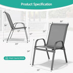 Patio Chairs Set of 2, All Weather Breathable Stackable Outdoor Dining Chairs with High Back and Wide Seat, Easily Set Up Outdoor Chairs Set of 2 with Metal Frame for Backyard Garden Pool, Grey