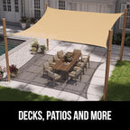 GORILLA GRIP Heavy Duty Sun Shade, UV Protection Fade Tear and Rust Resistant Rectangle Sunshade Canopy, Curved Edges Blocks Sunlight, Breathable Sail, Outdoor Patio, Lawn Garden 12x12 FT Sand