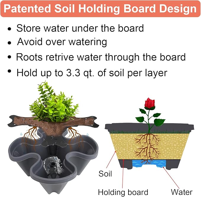 GameXcel Vertical Planter, 5 Tier Stackable Strawberry Planter with Garden Tool Set, Movable Indoor/Outdoor Garden Herb Pot for Growing Vegetables and Succulents, Dark Gray