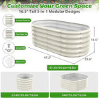 17" Tall Outdoor Garden Raised Garden Bed Kits, 4ft X 2ft Oval,0.8MM Thick Metal Raised Planter Bed/Ground Planter Box for Variety of Flowers,Herbs,Vegetables (Cream White, 48X24X16.5 Inches)