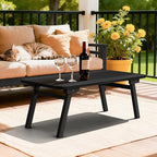 VINGLI Outdoor Folding Coffee Table, Natural Poplar Wood Patio Coffee Table, No Assembly Required, Ideal for Balcony, Porch, and Living Room, Oval, Black