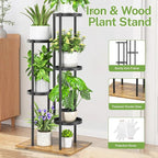 iDavosic.ly 5 Tier Plant Stand Indoor Outdoor, Tiered Corner Multiple Flower Pot Holder Shelf, Metal 37 Inch Tall Display Rack for Patio Porch Living Room Garden Balcony, Modern Black & Rustic Brown