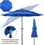 Yaheetech 3 Tier Patio Umbrella 10ft Vented Outdoor Large Market Table Umbrella with 8 Sturdy Ribs and 1.5" Umbrellla Pole, Double-layer Cloth & Push-button Tilting & Crank for Pool/Garden/Lawn Blue